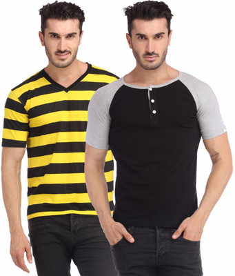 

Leana Striped Men's Henley Multicolor T-Shirt(Pack of 2