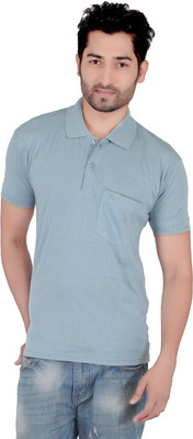 

Awack Solid Men's Polo Neck Blue T-Shirt