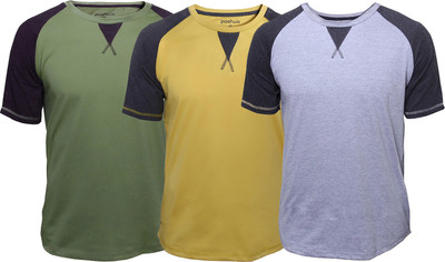 

Poshuis Solid Men' Round Neck Green, Grey, Yellow T-Shirt(Pack of 3