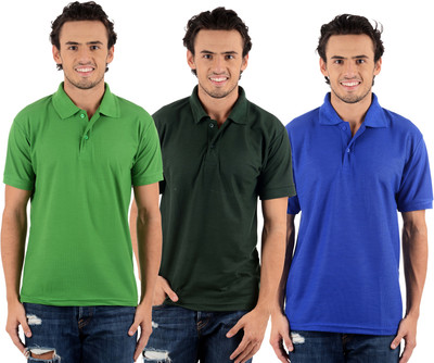 

Blaze Solid Men's Polo Neck Multicolor T-Shirt(Pack of 3, Dark green;light green;royal blue