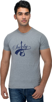 

Surly Printed Men's Round Neck Grey, Blue T-Shirt