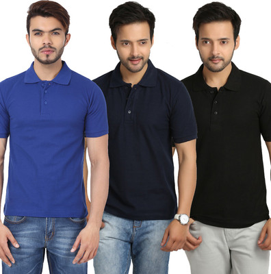 

Weardo Solid Men's Polo Neck Black, Blue, Dark Blue T-Shirt(Pack of 3), Black;navy blue;royal blue