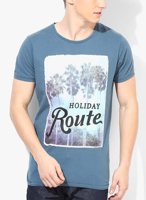 

Jack & Jones Graphic Print Men's Round Neck Blue T-Shirt, Real teal