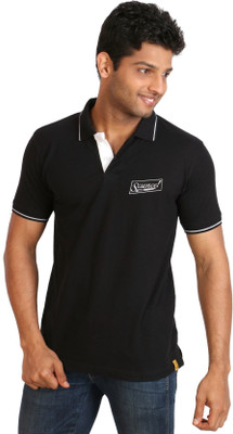 

Campus Sutra Solid Men Polo Neck Black T-Shirt