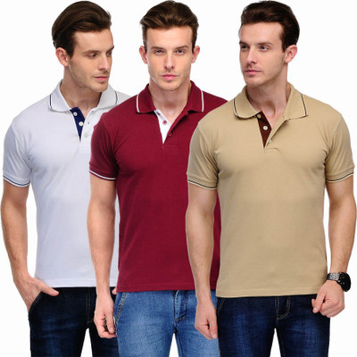 

Scott International Solid Men's Polo Neck White, Maroon, Beige T-Shirt(Pack of 3), White and maroon and beige