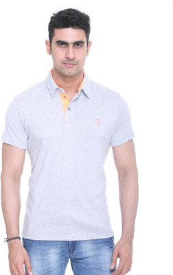 

Colors & Blends Solid Men' Polo Neck Grey T-Shirt, Mellange grey