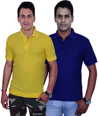 

Blaze Solid Men' Polo Neck Yellow, Blue T-Shirt(Pack of 2, Blue;yellow