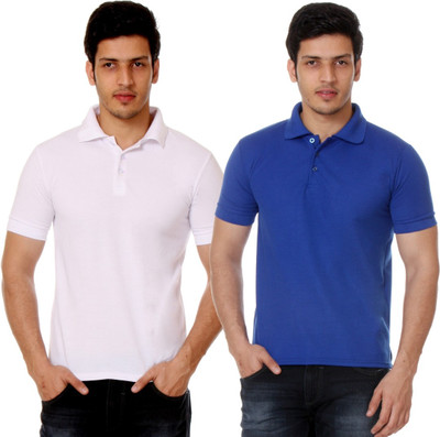 

TeeMoods Solid Men's Polo Neck White, Black T-Shirt(Pack of 2), Blue;white