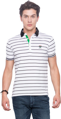 

Mufti Striped Men's Polo Neck White T-Shirt