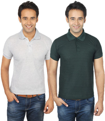 

Quetzal Solid Men's Polo Neck Green, Grey T-Shirt(Pack of 2