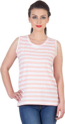 

Hypernation Striped Women's Round Neck Pink, White T-Shirt