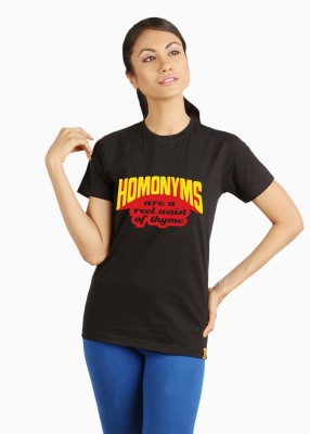 

Campus Sutra Printed Women' Round Neck Black T-Shirt