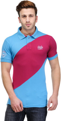 

Canary London Solid Men's Polo Neck Blue, Pink T-Shirt