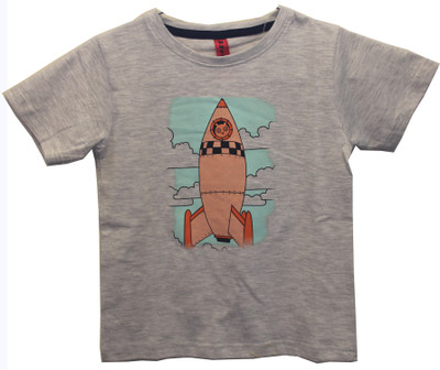 

Hussky Boys Printed T Shirt(Grey, Pack of 1
