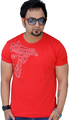 Black Collection Graphic Print Men's Round Neck Red T-Shirt