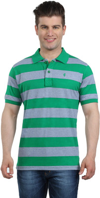 

The Cotton Company Striped Men' Polo Neck Green T-Shirt