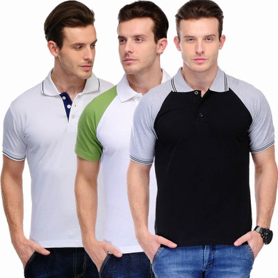 

Scott International Solid Men's Polo Neck White, Blue, Green, Grey, Dark Blue T-Shirt(Pack of 3, Blue;dark blue;green;grey;white