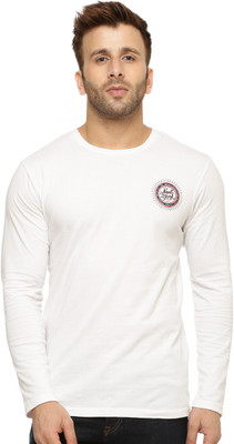 Gritstones Printed, Solid Men Round Neck White T-Shirt