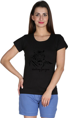 

Faireno Printed Women' Round Neck Black T-Shirt