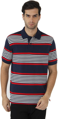 

Fahrenheit Striped Men's Polo Neck Dark Blue T-Shirt, Navy/glow