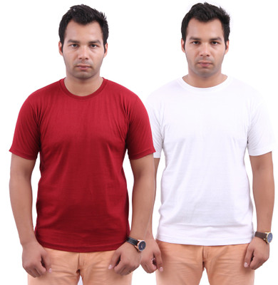 

Stylenfly Solid Men's Round Neck Maroon, White T-Shirt(Pack of 2