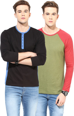 

Yellow Submarine Solid Men's Round Neck Black, Light Green T-Shirt(Pack of 2), Black/olive