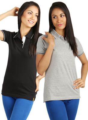 

Campus Sutra Solid Women's Polo Neck White, Red T-Shirt(Pack of 2), Red;white
