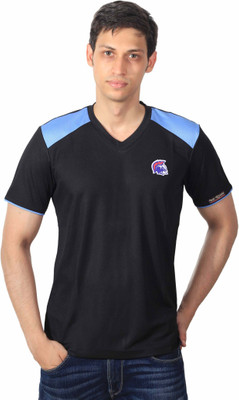 

INDI RITUALS Solid Men's V-neck Black, Blue T-Shirt, Black;sky blue