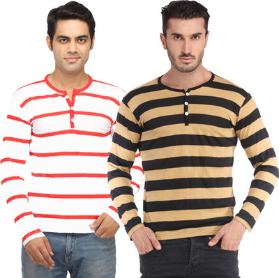 

Leana Striped Men's Fashion Neck Multicolor T-Shirt(Pack of 2, Multi - text