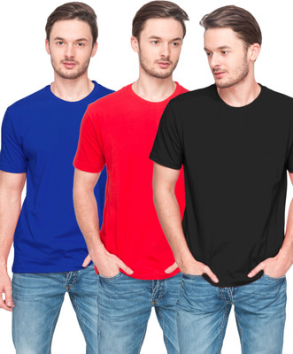 

Indeed Solid Men's Round Neck Black, Blue, Red T-Shirt(Pack of 3