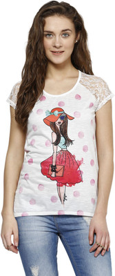 

Honey By Pantaloons Printed Women's Round Neck White T-Shirt