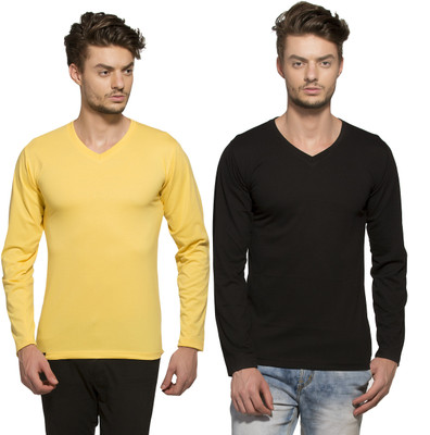 

Alan Jones Solid Men's V-neck Black, Yellow T-Shirt(Pack of 2, Gold and black