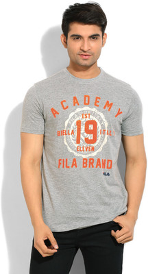 

Fila Printed Men's Round Neck Grey T-Shirt, Lt gry mel