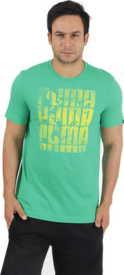 

Puma Graphic Print Men's Round Neck Green T-Shirt, Bright green