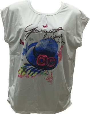 

Dovekie Printed Women's Round Neck White, Blue T-Shirt