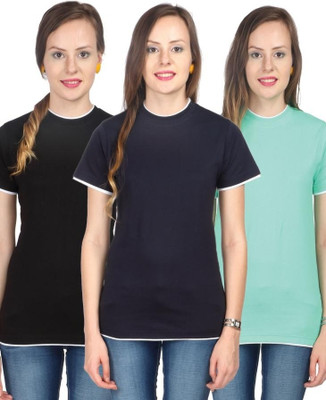 

Campus Sutra Solid Women' Round Neck Black, Dark Blue, Green T-Shirt(Pack of 3