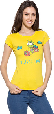 

Chimp Graphic Print Women's Round Neck Yellow T-Shirt, Freesia