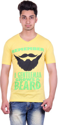 

Urban Street Solid, Graphic Print Men's V-neck Yellow T-Shirt