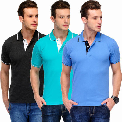 

Scott International Solid Men's Polo Neck Light Blue, Dark Blue, Black T-Shirt(Pack of 3, Light blue and dark blue and black