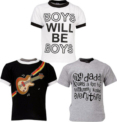 

Gkidz Boys Printed T Shirt(Multicolor, Pack of 3, Black