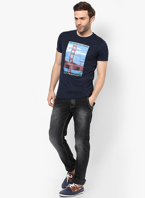 

Jack & Jones Graphic Print Men' Round Neck Dark Blue T-Shirt, Mood indigo