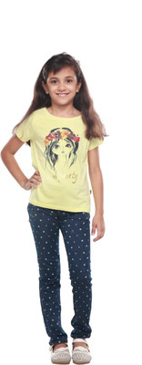 

Trmpi Girls Graphic Print T Shirt(Yellow, Lime yellow