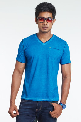

Masculino Latino Printed Men's V-neck Blue T-Shirt