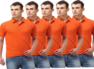 

Lime Solid Men's Polo Neck Orange T-Shirt(Pack of 5