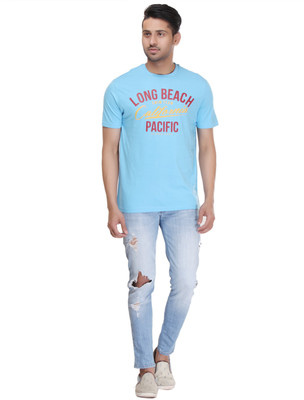 

ISHWA Graphic Print Men's Round Neck Blue T-Shirt