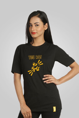 

Campus Sutra Printed Women's Round Neck Black T-Shirt
