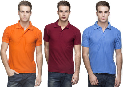 

Lambency Solid Men's Polo Neck Orange, Maroon, Light Blue T-Shirt(Pack of 3, Light blue;maroon;orange