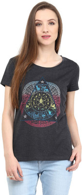 

Ajile by Pantaloons Graphic Print Women's Round Neck Grey T-Shirt, Anthra melange