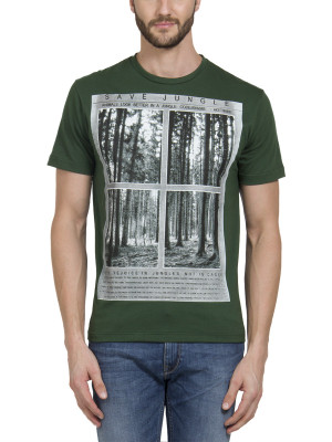 

HotTribes Graphic Print Men's Round Neck Green T-Shirt, Dark green