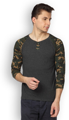 

DIFFERENCE OF OPINION Solid Men's Henley Green T-Shirt
